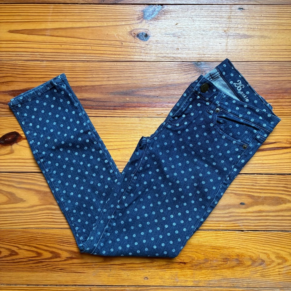 J. Crew Denim Polka Dots Toothpick Ankle Jeans, EUC, 26